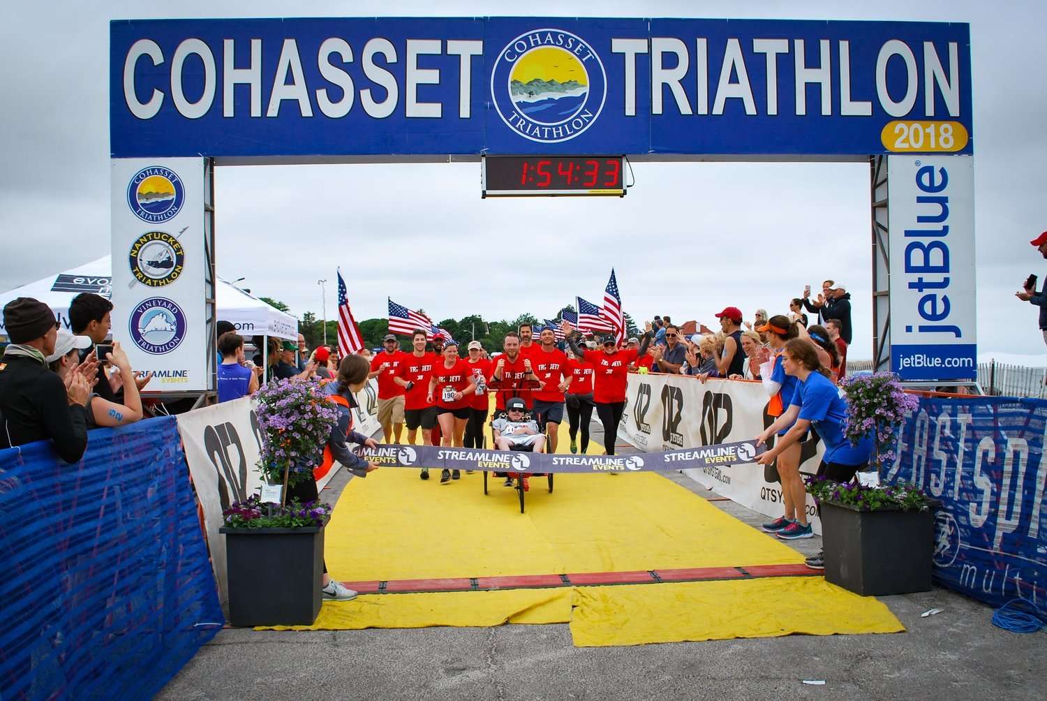 triathlon runners nearing a finish line